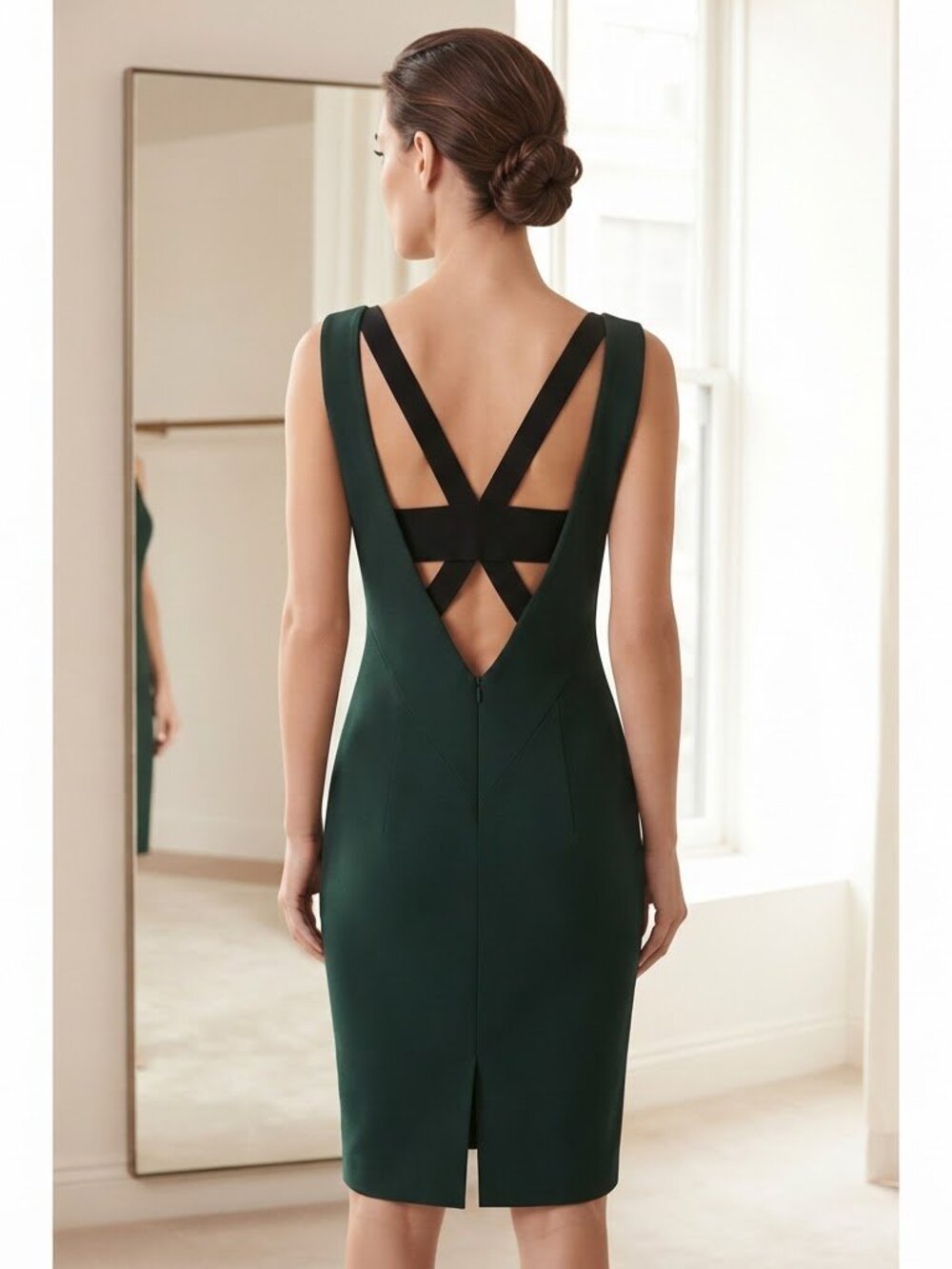Black Halo Sheath with Cross Detail Casual Dress